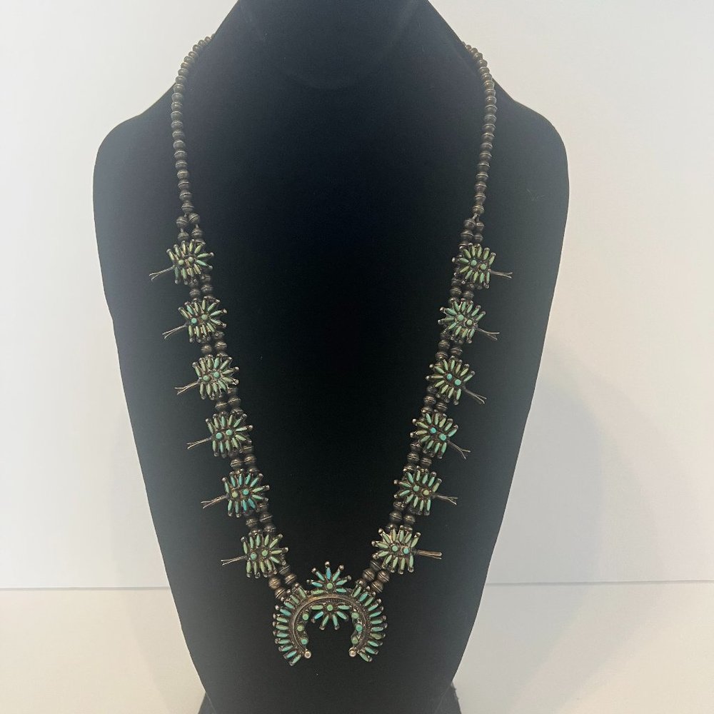 Vintage Petit Point Squash Blossom Necklace